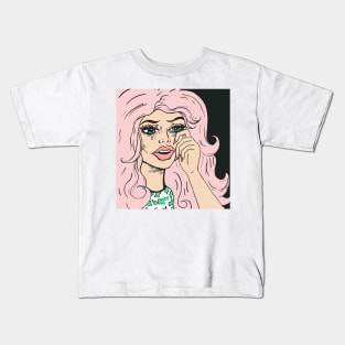 Crying Pink Haired Comic Book Girl Kids T-Shirt